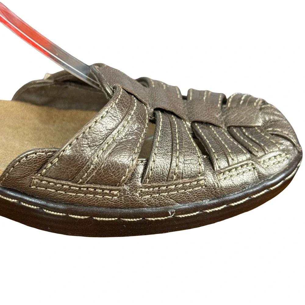 Clarks Wendy Suite Metallic Bronze Leather Ankle Strap Low Heels Shoes Sandals 9